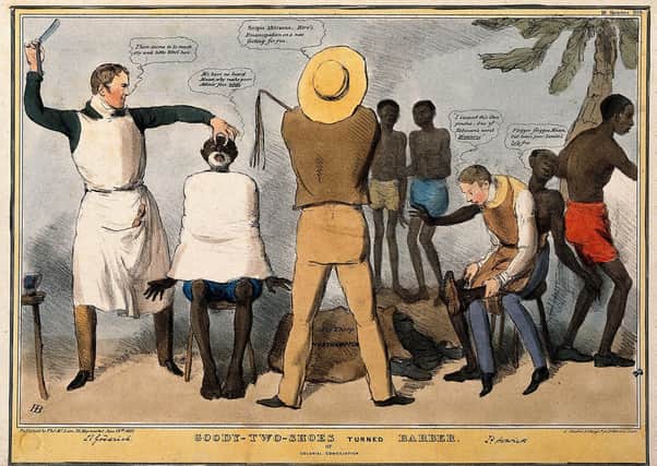 A nineteenth-century British cartoon satirising the anti-slavery movement SUS-200307-094559001