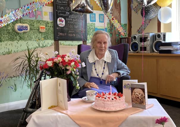 Marjorie Winn celebrates her 100th birthday at Augusta Court care home in Chichester