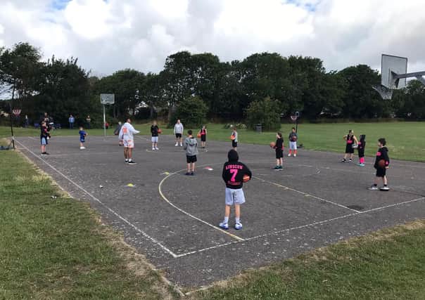The GSD under-12s in action during the free throw challenge at Felpham’s King George Outdoor Court