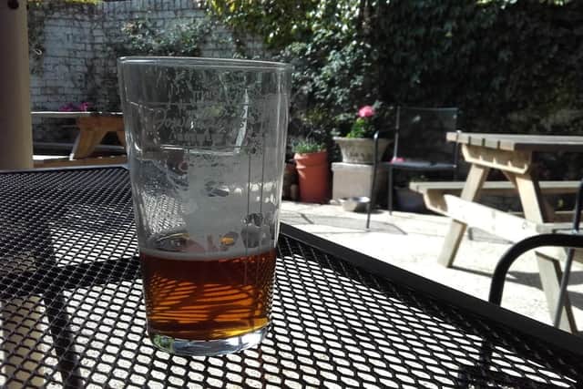 A lovely pint of Langham Best in the patio garden at The Castle Alehouse in Worthing
