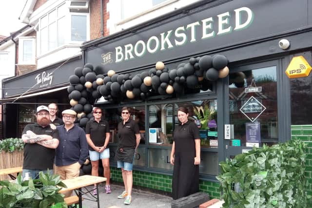 The Brooksteed manager John Azzopardi and owner Aaron Burns with staff, waiting to welcome customers back into the award-winning Worthing micropub