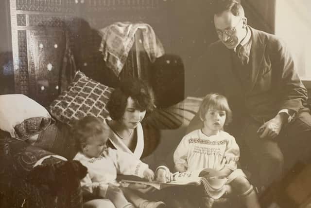 Majorie Winn as a child in 1924, second right, with her brother Michael, her father Edwyn Cecil Hole and her mother Laura Mariannne Helen Caroline