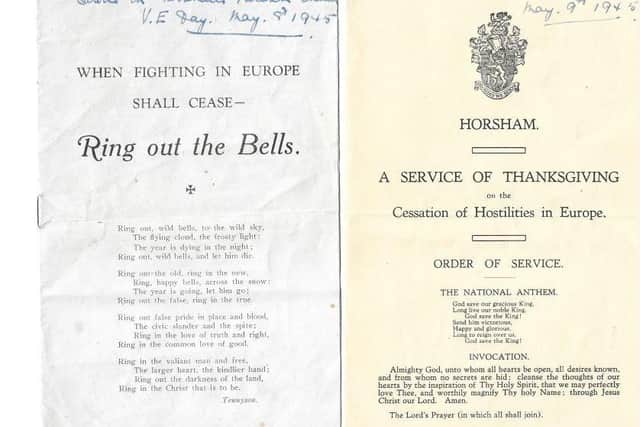 Original orders of service from Horsham’s VE Day thanksgiving