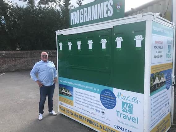 George Mitchell with the newly decorated programme kiosk
