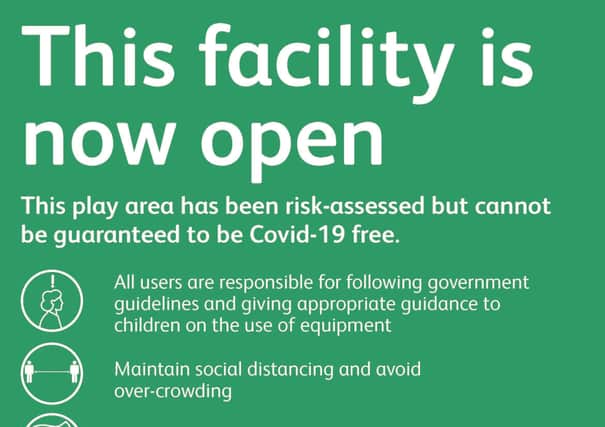 Crawley Borough Council's warning signs which are set be placed at reopened play areas SUS-200713-173545001