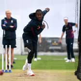 Jofra Archer bowling in the nets