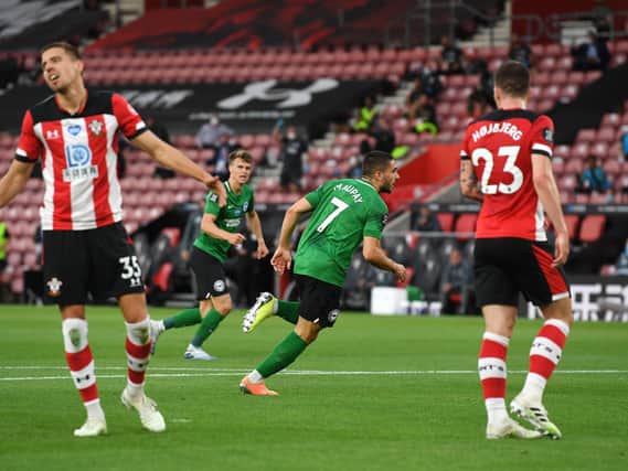 Neal Maupay gave Albion a first-half lead against Southampton. (Photo by Neil Hall/Pool via Getty Images)