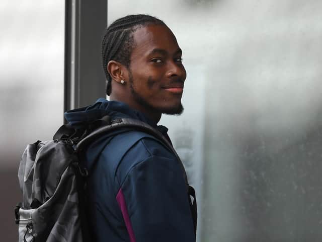 Jofra Archer at Old Trafford before his Covid-19 breach had been disclosed / Picture: Getty