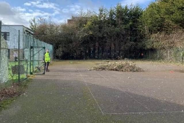Dilapidated tennis court