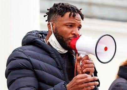 Anthony Onwuzurike at a Worthing Black Lives Matter rally outside Worthing Pavilion on June 12. Picture: Kieran Cleeves ee_Black_Lives_Matter_protests.J
