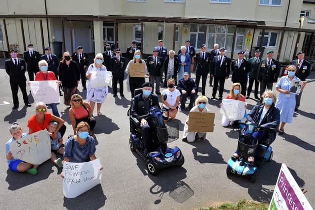 Campaigners and veterans gathered outside Princess Marina House. Pic Steve Robards