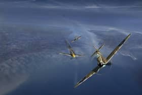 A Spitfire dogfight over the coast, similar to the  Battle of Britain engagement that involved Flight Sergeant Zygmunt ‘Ziggy’ Klein from No. 152 Squadron RAF