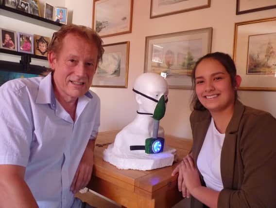 Ormiston Six Villages Academy student Jennifer Wright has built a prototype for a COVID-19 protective mask with the help of her dad, Jonathan