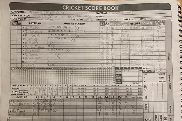 The scorebook showing Raph's bowling feat