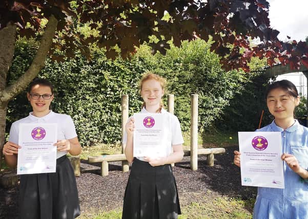 Rudgwick Primary School pupils Lilly Fowle, Bethany Holmes and Sophie Maki have won a West Sussex Pupil Librarian of the Year Award 2020 SUS-200729-120053001