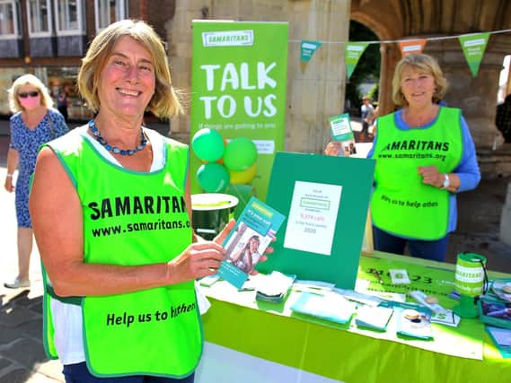 Samaritans raising awareness and funds at The Cross in Chichester. Steph and Glynis. Pic Steve Robards SR2007253