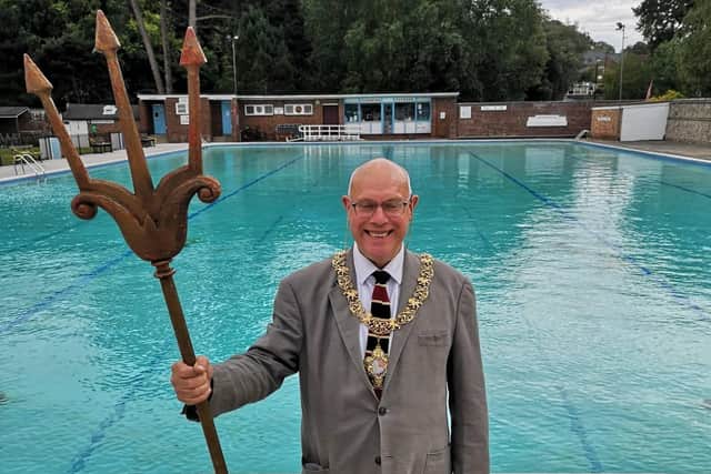 Lewes mayor councillor John Lamb at the reopening of Pells Pool. Pictures by Patrick Gilmartin