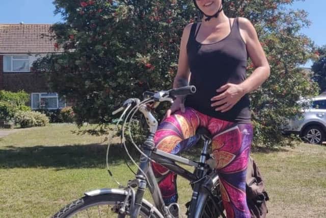 Amanda Harris on her trusty bike 'Buckaroo'