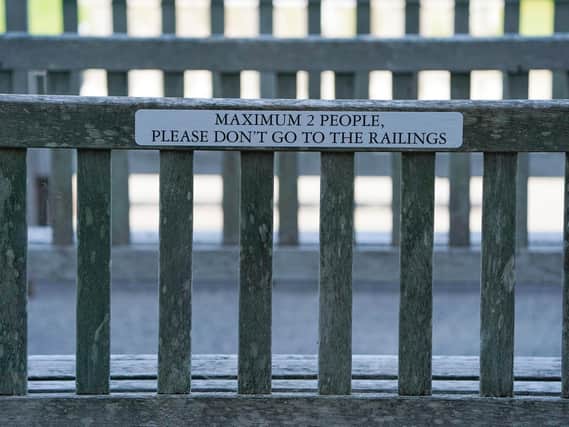 No need for the signs now - benches put in place to keep Saturday's crowd micely distanced / Picture: Alan Crowhurst, Getty