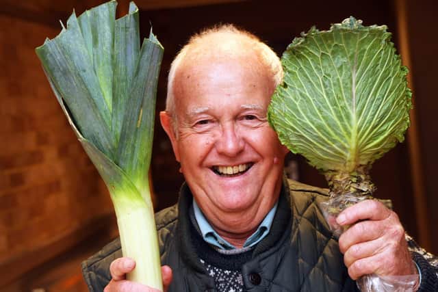 Alasdair MacCulloch, known as Mac, with his prize winning vegetables at the autumn flower show in 2017. Photo by Derek Martin DM17103377a
