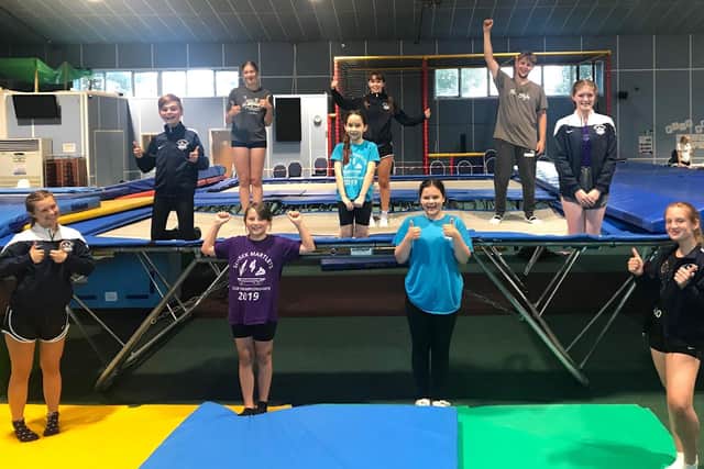 Sussex Martlets Trampoline Club members in their new home, The Flying Fortress in Ford