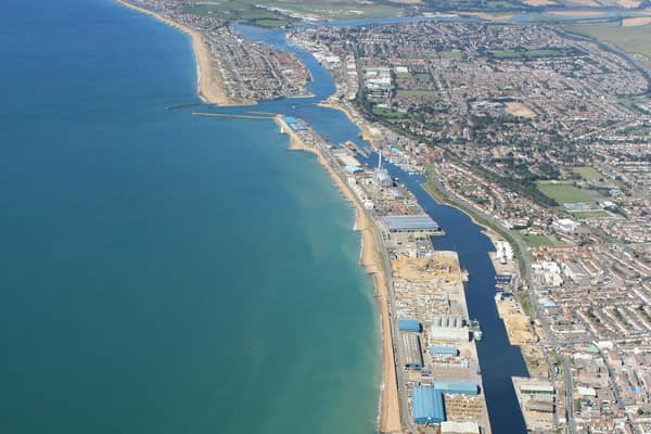 Shoreham Port from the air. Photo by Paul Bowie. SUS-200704-130006001