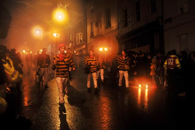 Members of Commercial Square Bonfire Society at Lewes Bonfire in 2015. 
Photo by Simon Dack