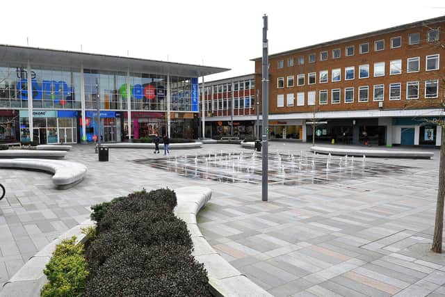 A near deserted Crawley in late March