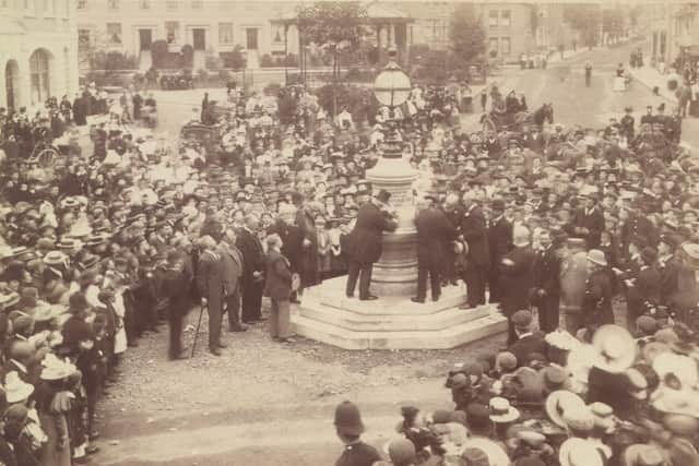 The scene in 1897 at the water fountain which the Victorians were so proud of but is almost forgotten today