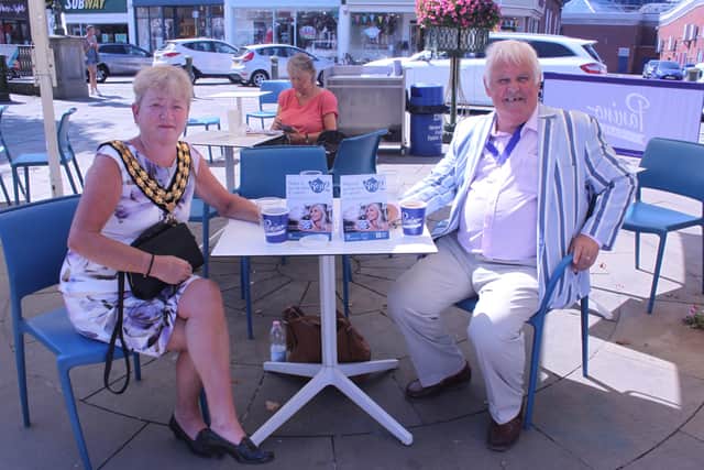 Horsham District Council chairman councillor Karen Burgess and councillor Peter Burgess enjoy Tea at Two at Paninos