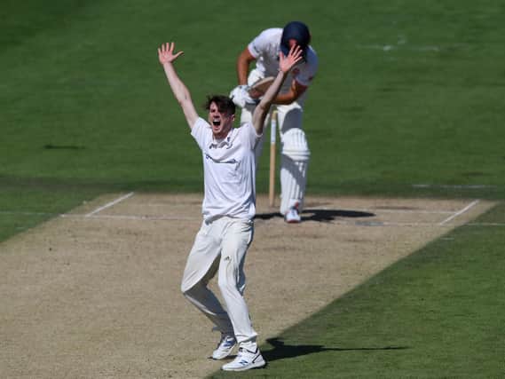 George Garton appeals - successfully - for lbw against Sir Alastair Cook / Picture: Getty