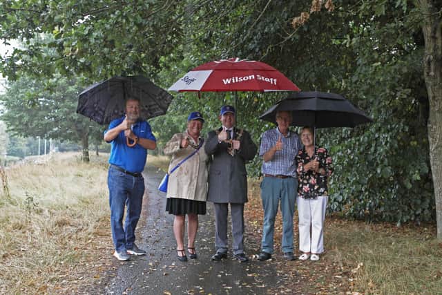 Work has begun on a footpath in Titnore Lane. Pictured left to right: Sean Mcdonald, West Sussex County Councillor; Karon and Lionel Harman, Mayoress and Mayor of Worthing Borough Council; Barry Burks, who instigated the works, and his wife Jean. Picture: Billie Williams