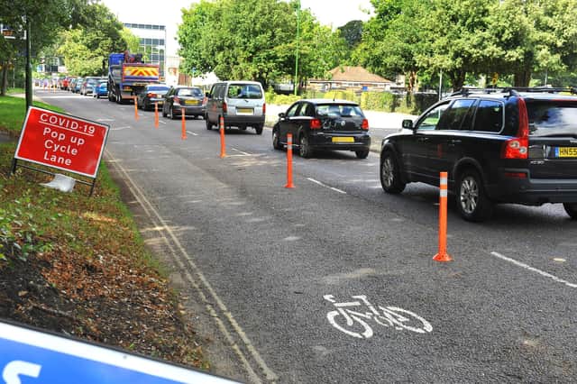 Cycle lanes in Chichester cause delays for motorists. Pic Steve Robards SR2008261 SUS-200826-114741001