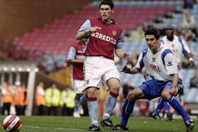 Gareth Barry in action for Aston Villa, playing against Pompey in 2007
