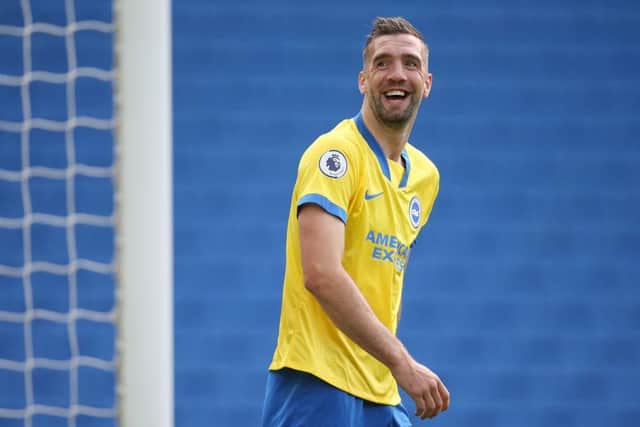 Shane Duffy enjoys a joke with the Albion fans during their 1-1 friendly draw against Chelsea