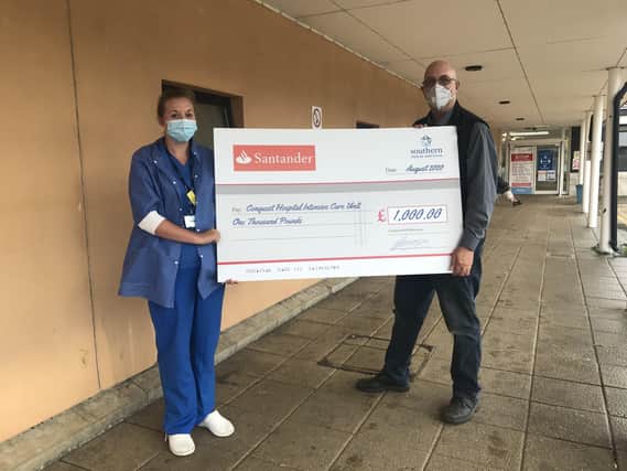 Ben Crease donates £1,000 to the intensive care unit at Conquest Hospital SUS-200209-164425001