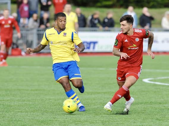 New Horsham signing Reece Hall in action for Kingstonian against Worthing