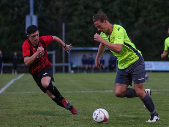 Sam Ellis  on the ball during Little Common's FA Cup clash with AFC Uckfield Town. Picture by Andy Pelling - @A_Pphotos