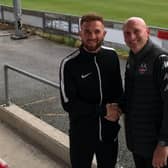 Theo Widdrington with Hugo Langton after joining Lewes / Picture: Lewes FC
