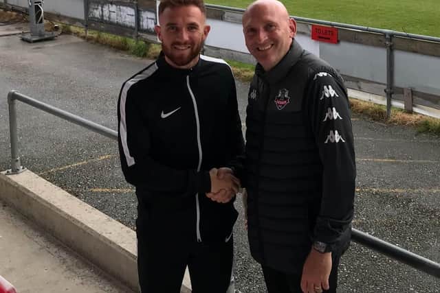 Theo Widdrington with Hugo Langton after joining Lewes / Picture: Lewes FC