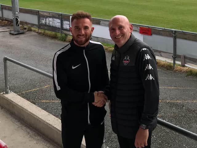 Theo Widdrington with Hugo Langton after joining Lewes / Picture: Lewes FC