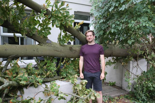 A tree limb has crashed down into a house in Broadwater Street East, Worthing. Pictured: Stuart Fraser