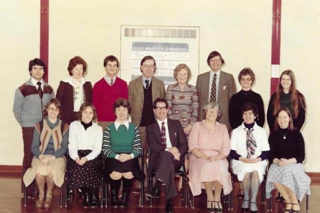 Mr Riby, centre, alongside other teachers at the school in 1981