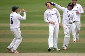 James Coles is congratulated after dismissing Ben Foakes / Picture: Getty
