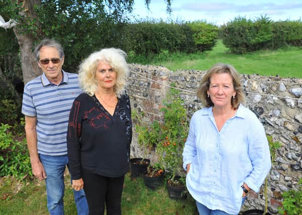 Sue Barnes (right) and other concerned residents by the hedgerow