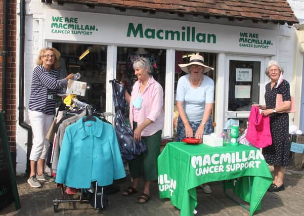 DM2090486a.jpg. Re-opening of Macmillan Cancer Support Shop. From left, Caroline Young, assistant manager, and volunteers Jane Moran, Anna Luttman-Johnson Annie Bevan Lean. Photo by Derek Martin Photograph SUS-200915-184239008