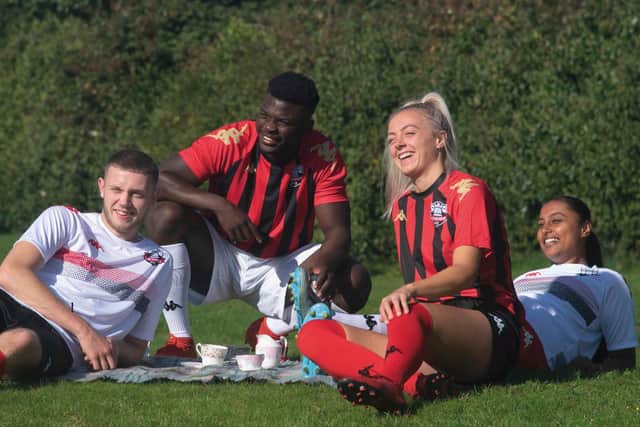 Lewes players show off their new kits / Picture: Katie Vandyck