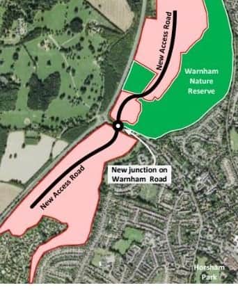 Map showing potential development area in red in relocation to Warnham Local Nature Reserve