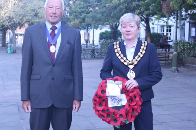 Horsham District Council vice chairman David Skipp and council chairman Karen Burgess at the Battle of Britain ceremony