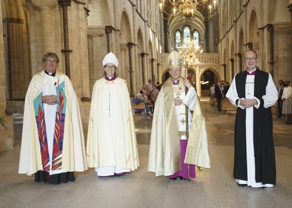 The Dean of Chichester Cathedral, Stephen Waine;, Bishop of Horsham, Ruth Bushyager; Bishop Martin Warner; and Bishop of Lewes, Will Hazlewood. Picture: Ash Mills SUS-200915-123103001